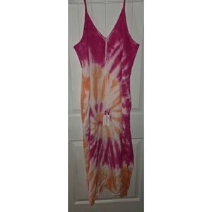 White Waves Cotton Tie Dye Maxi Dress with Side Slits Size Large New with Tags